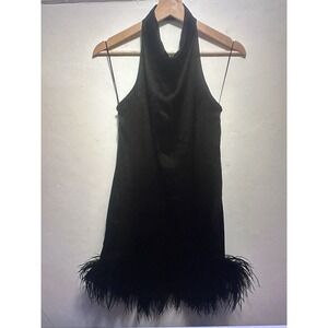 Amanda Uprichard Lunaria Silk Mini Dress Halter Feather Party Cocktail Hoco Med